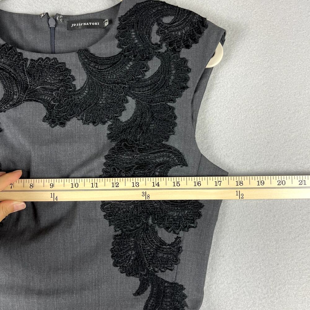 Josie Natori Wool Blend Sheath Dress Women 6 Lace Career Witchy Dark Academia - Picture 6 of 14
